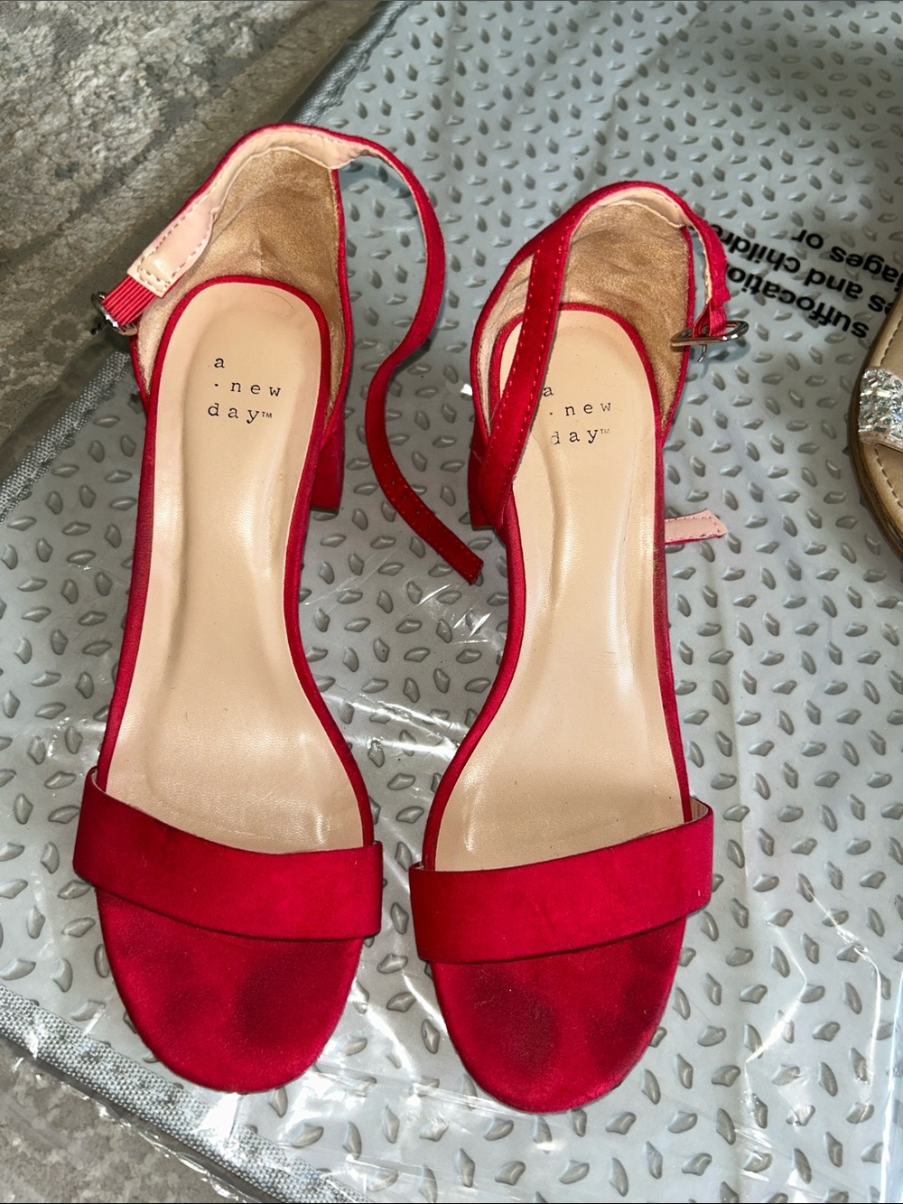 a new day Red Open-Toe Ankle-Strap Block Heels